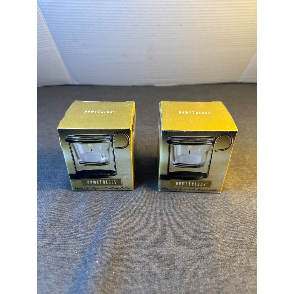 Home Trends Glass Tea Light Candle Holder with Metal Stand Set‎ of 2 New